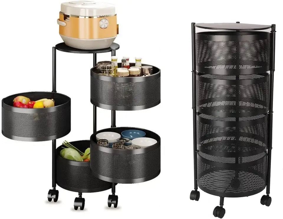 Round Multi Tier Rotary Storage Basket, 360 Degree Rotatable Kitchen Shelf, Multilayer Living Room Basket, Multifunction Fruit And Vegetable Basket, Storage Basket Rack, Floor Stand Multi Tier Drawer Rolling Trolley Cart Round Multi Tier Rotary Storage Basket, 360 Degree Rotatable Kitchen Shelf, Multilayer Living Room Basket, Multifunction Fruit And Vegetable Basket, Storage Basket Rack, Floor Stand Multi Tier Drawer Rolling Trolley Cart